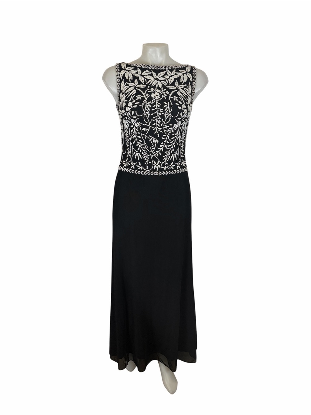 Tadashi Shoji vintage 90s black white beaded maxi dress gown size small petite